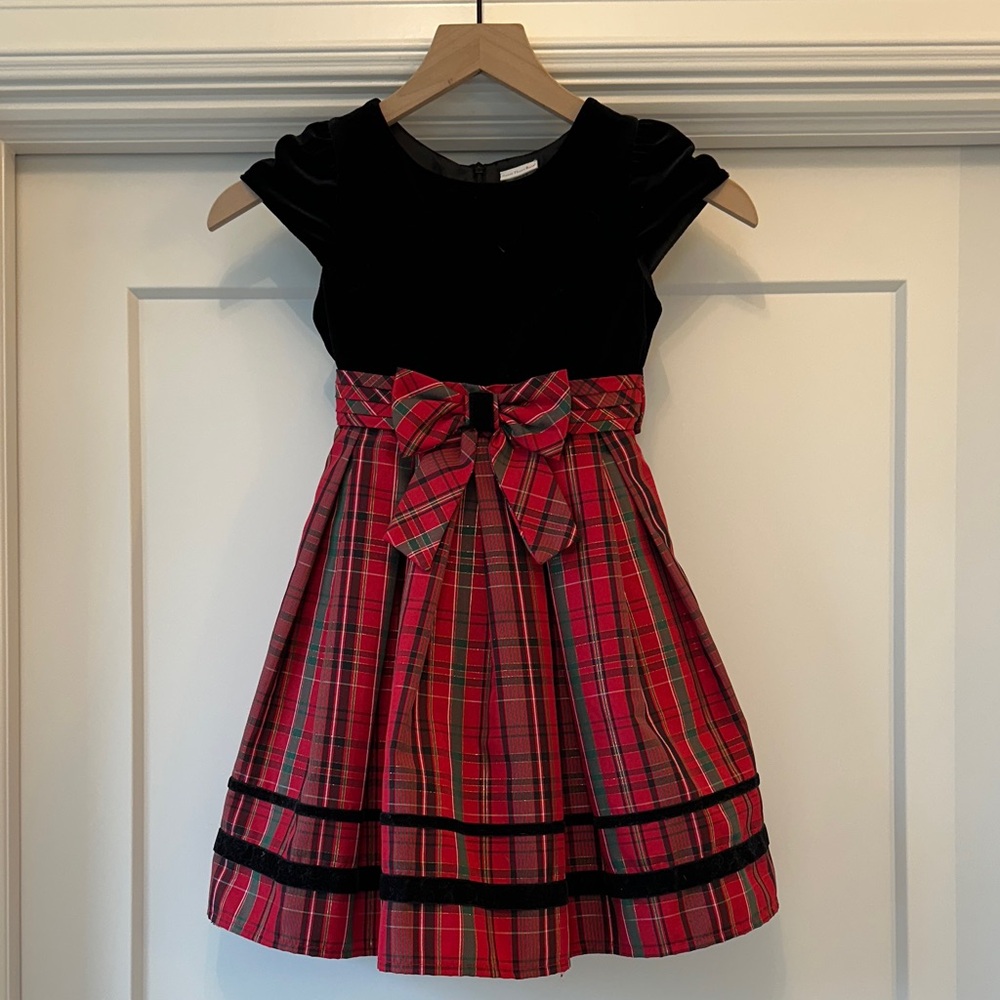 Sweet Heart Rose Black Velvet and Red Plaid Kids Dress